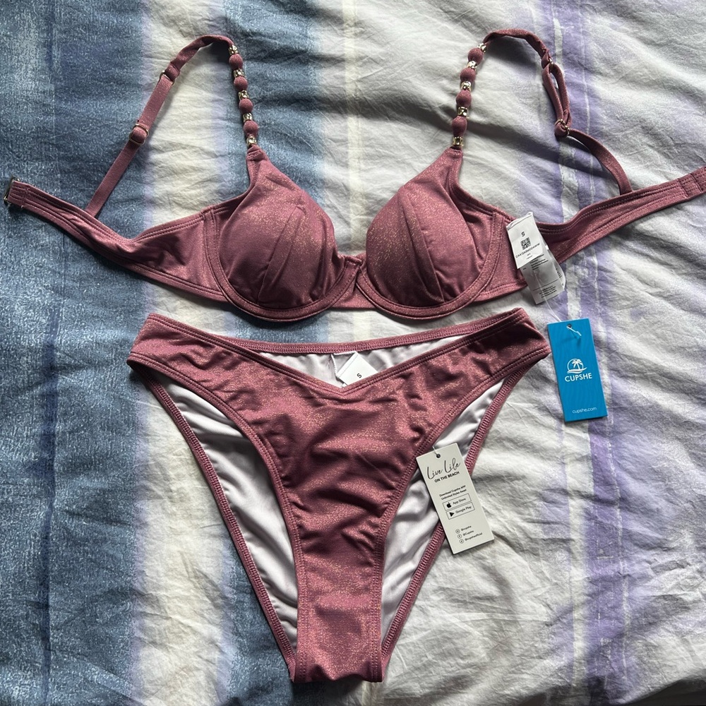 Cupshe Purple Beaded-strap Underwire Bikini Set - Picture 4 of 6